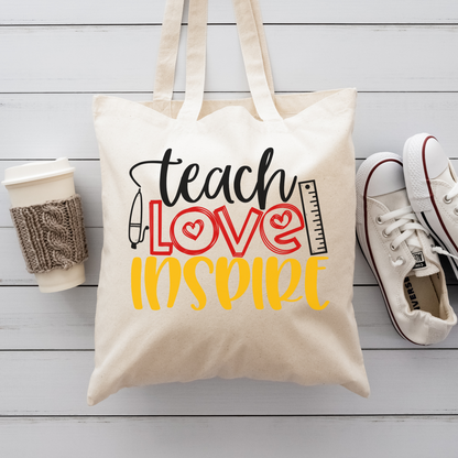 "Teach Love Inspire" Cotton Canvas Tote Bag! Perfect Gift for the Holidays or Special Day!