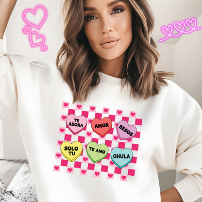 Spanish Conversation Heart Crewneck Sweatshirt - Sweet & Stylish Design