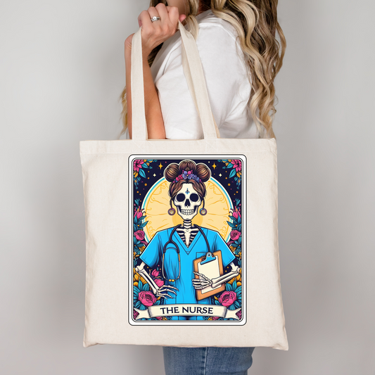 "The Nurse" Skeleton Art Tote Bag - Medical Tote for Nurses, Unique Nurse Gift, Skull Art Canvas Bag