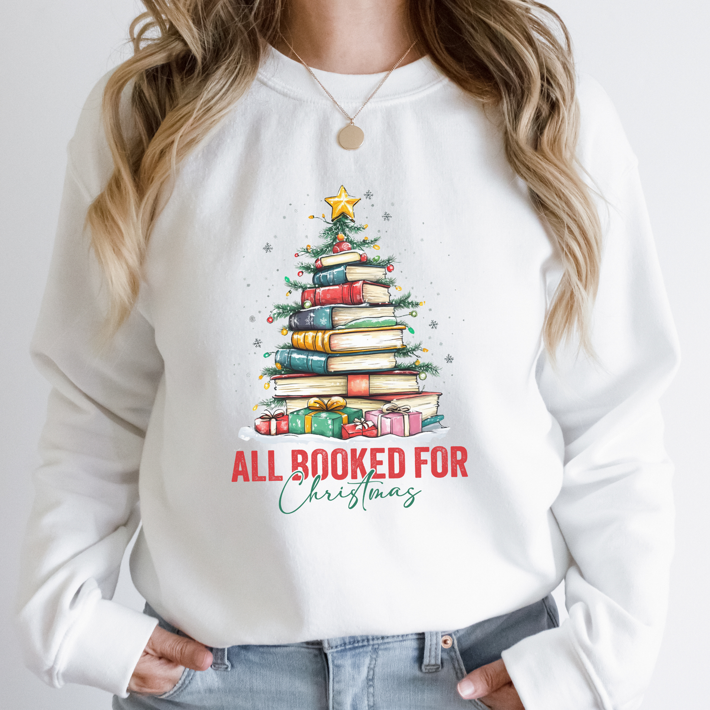 "All Booked for Christmas" Sweatshirt – Perfect Holiday Gift for Book Lovers