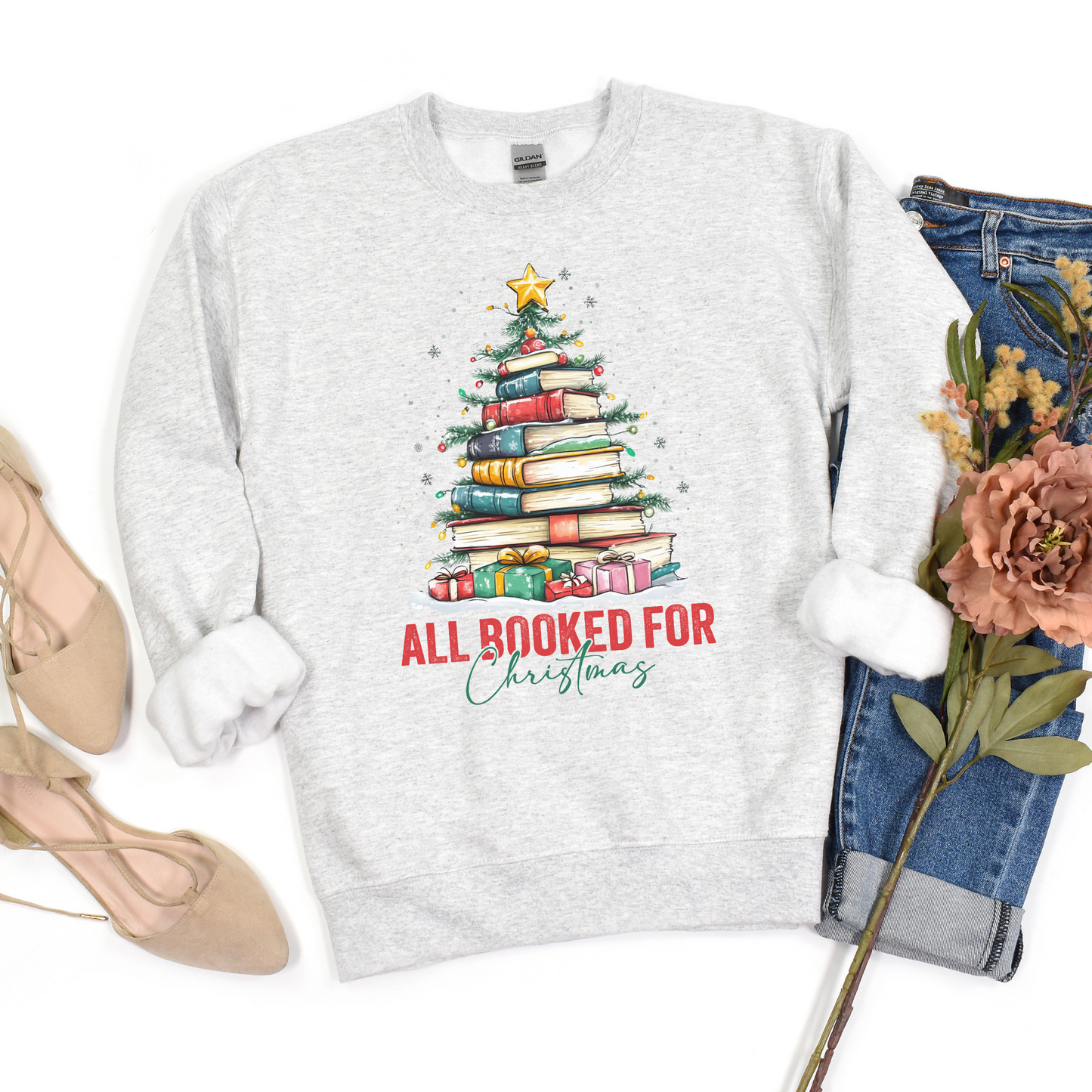 "All Booked for Christmas" Sweatshirt – Perfect Holiday Gift for Book Lovers