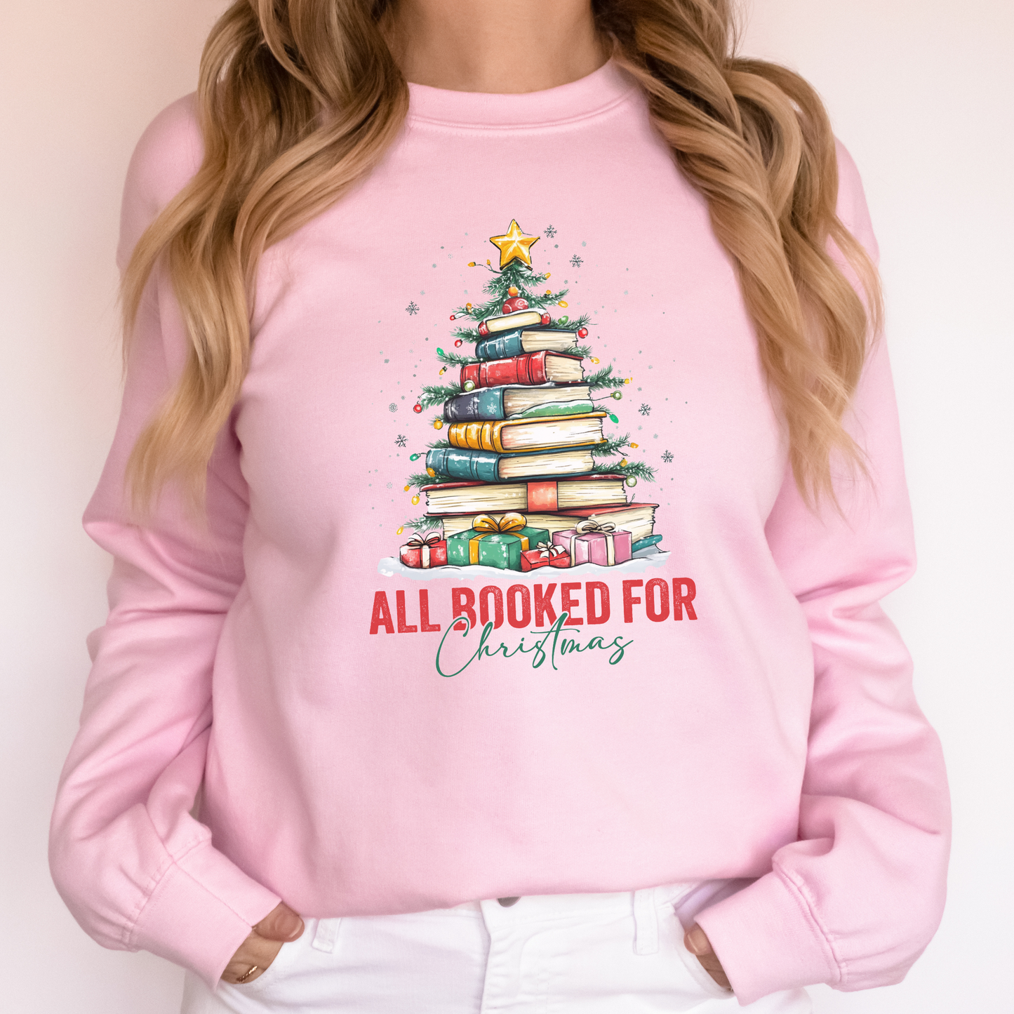 "All Booked for Christmas" Sweatshirt – Perfect Holiday Gift for Book Lovers