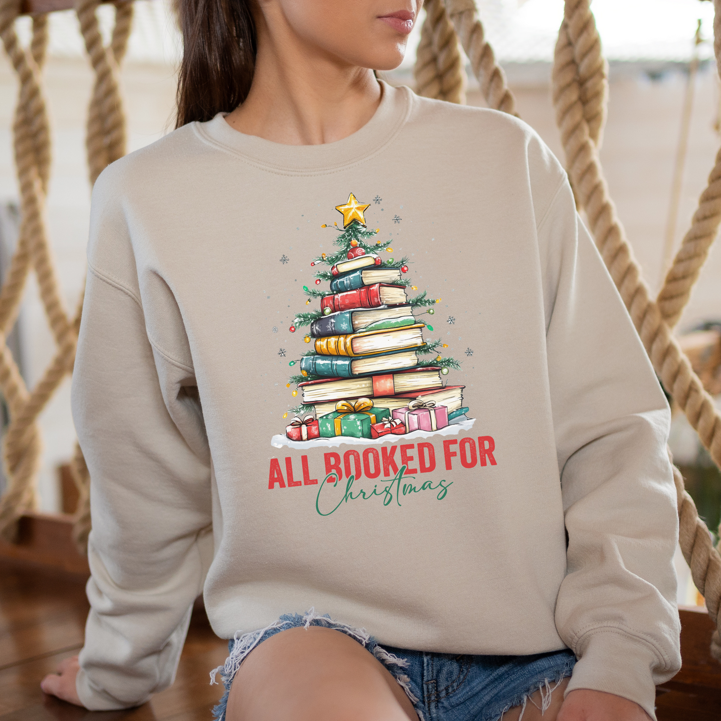 "All Booked for Christmas" Sweatshirt – Perfect Holiday Gift for Book Lovers