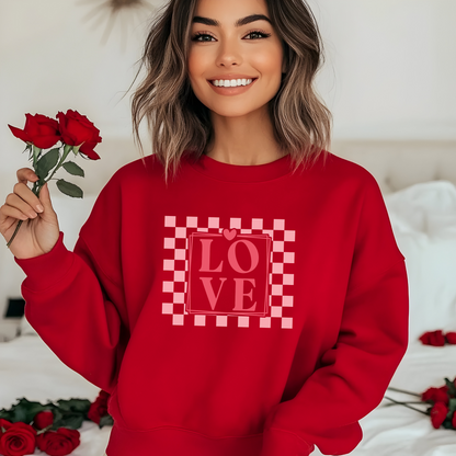 LOVE Checkerboard Sweatshirt - Trendy Valentine’s Apparel