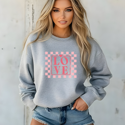 LOVE Checkerboard Sweatshirt - Trendy Valentine’s Apparel