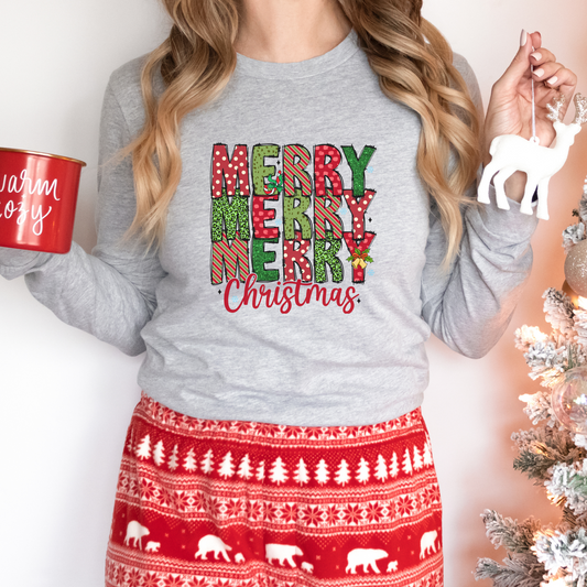 "Merry Merry Merry Christmas" Sweatshirt – Bold Festive Holiday Apparel