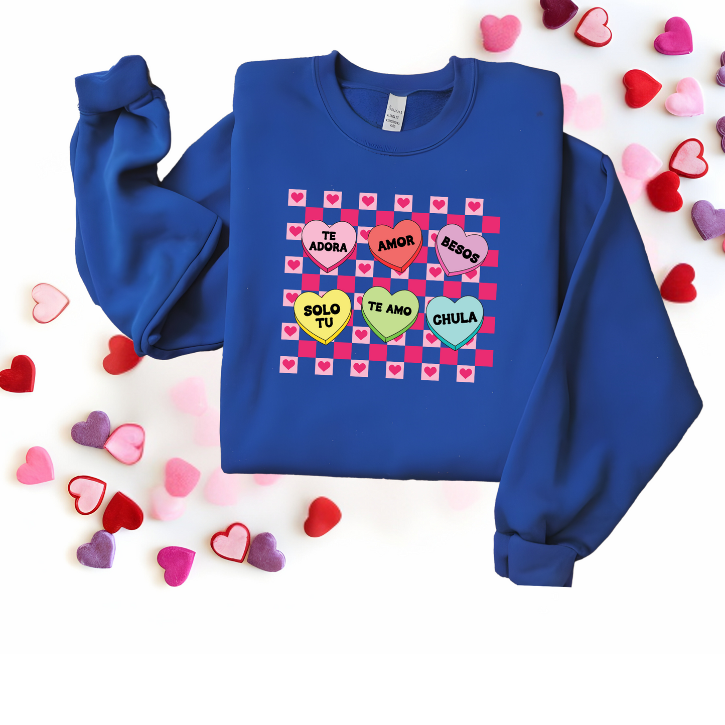 Spanish Conversation Heart Crewneck Sweatshirt - Sweet & Stylish Design