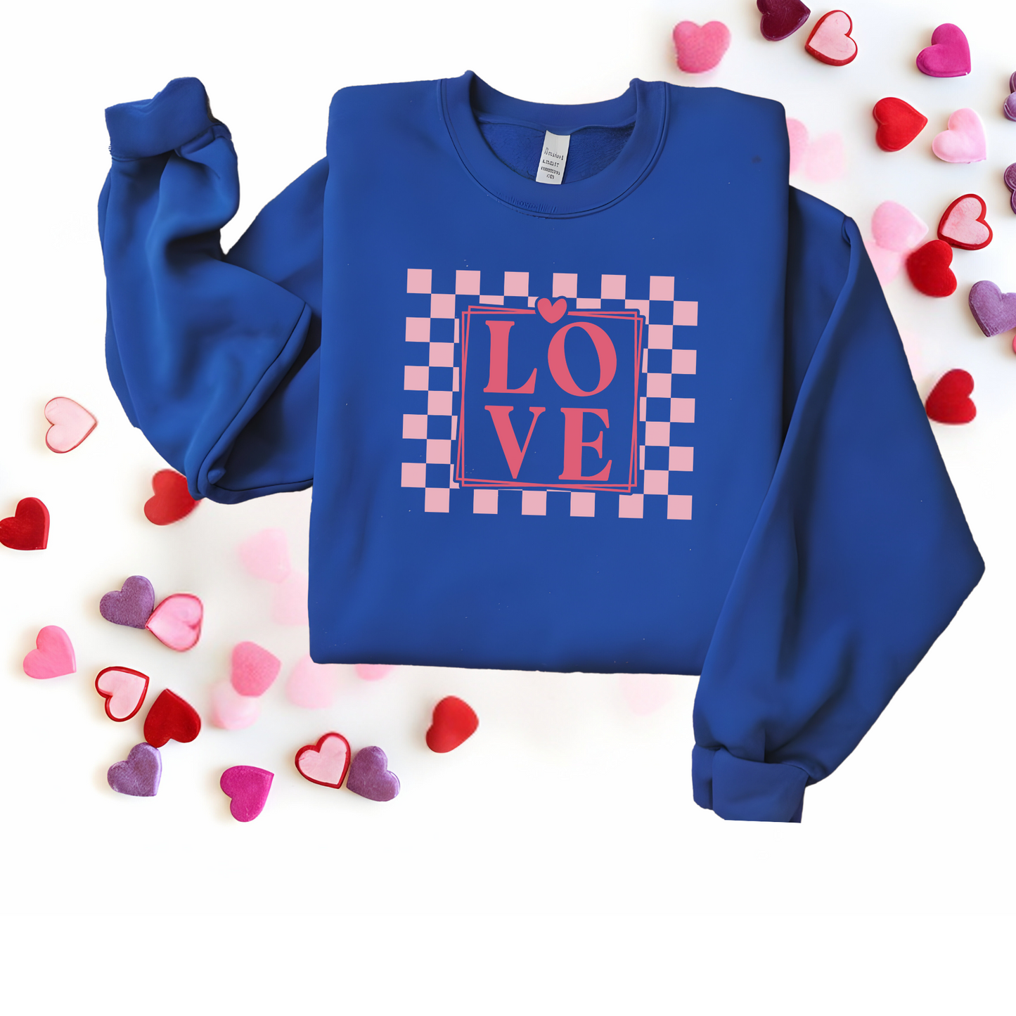 LOVE Checkerboard Sweatshirt - Trendy Valentine’s Apparel