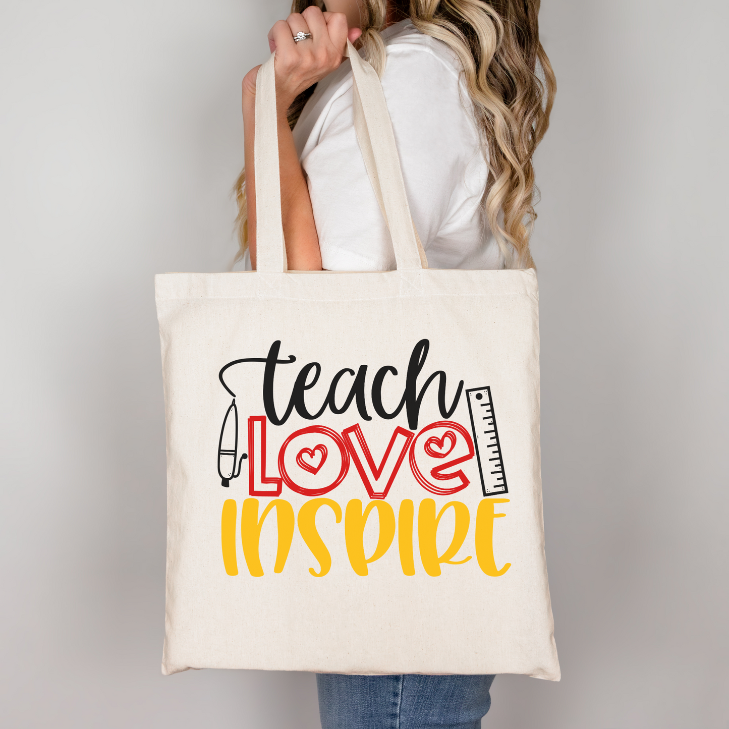 "Teach Love Inspire" Cotton Canvas Tote Bag! Perfect Gift for the Holidays or Special Day!