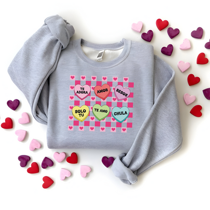 Spanish Conversation Heart Crewneck Sweatshirt - Sweet & Stylish Design