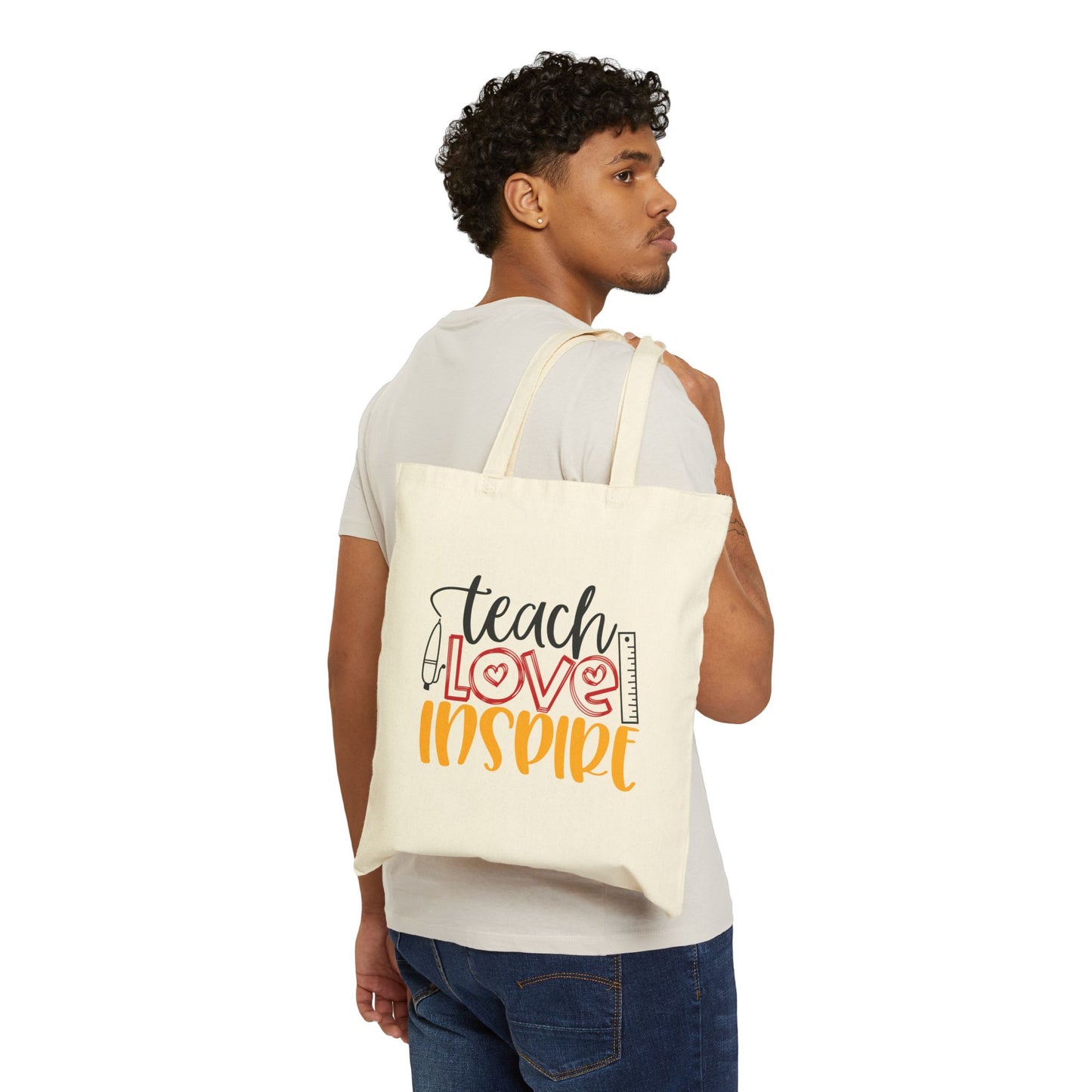 "Teach Love Inspire" Cotton Canvas Tote Bag! Perfect Gift for the Holidays or Special Day!