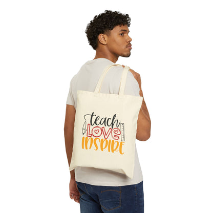 "Teach Love Inspire" Cotton Canvas Tote Bag! Perfect Gift for the Holidays or Special Day!