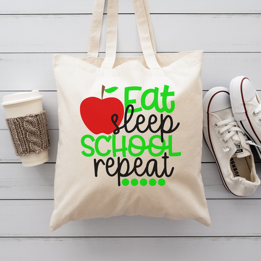 "Eat Sleep School Repeat" Tote Bag! Perfect Teacher Gift!!