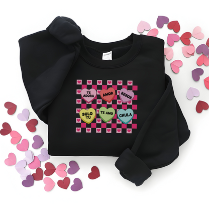 Spanish Conversation Heart Crewneck Sweatshirt - Sweet & Stylish Design