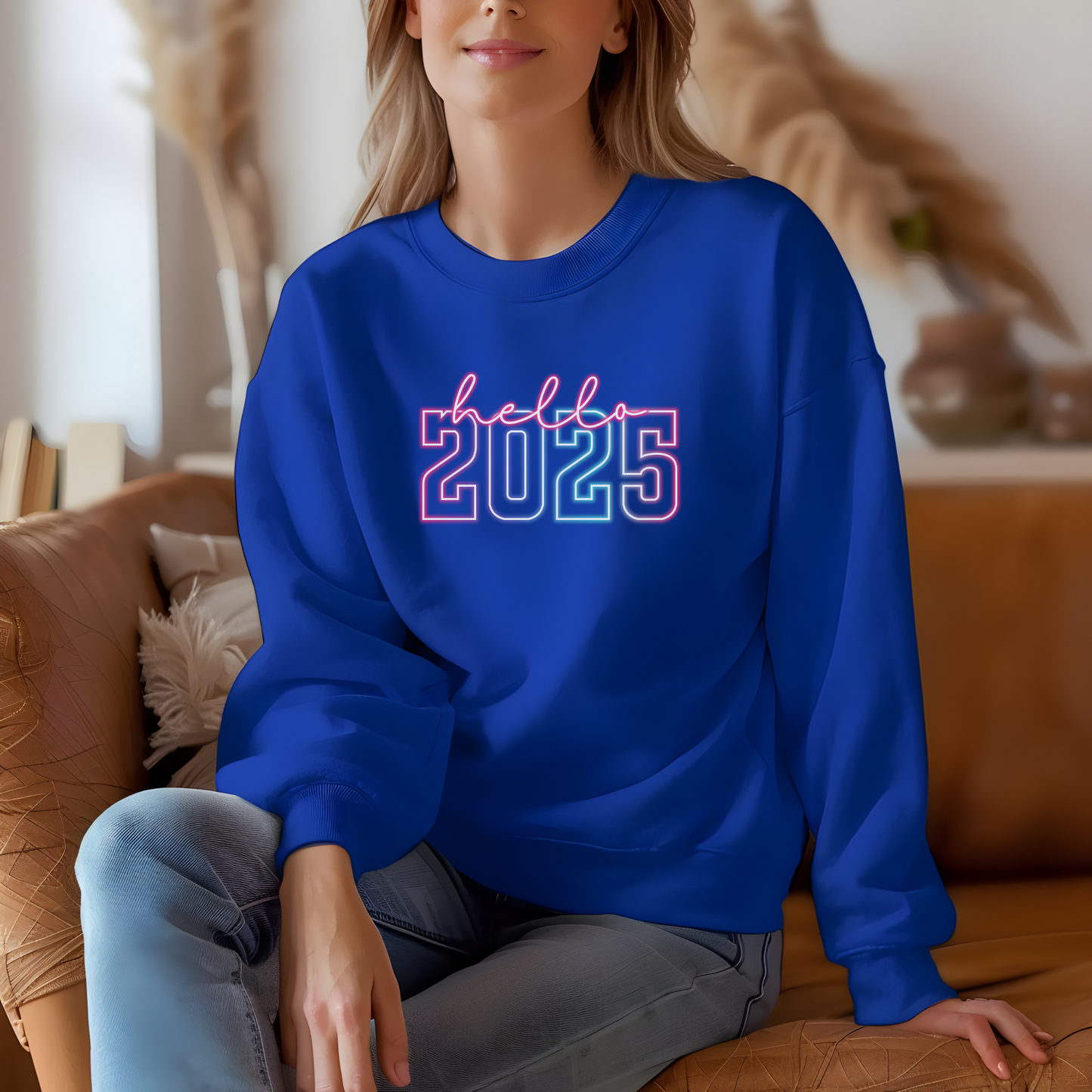 Hello 2025 Neon Sweatshirt - Trendy New Year Glow Crewneck