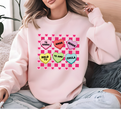 Spanish Conversation Heart Crewneck Sweatshirt - Sweet & Stylish Design