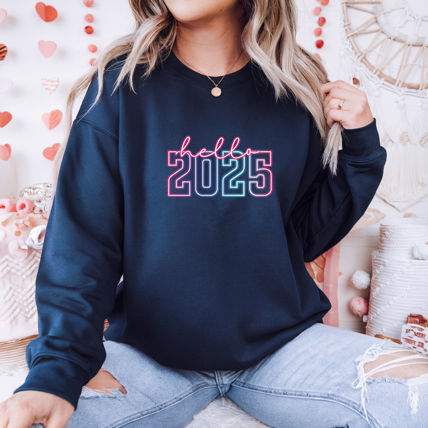 Hello 2025 Neon Sweatshirt - Trendy New Year Glow Crewneck