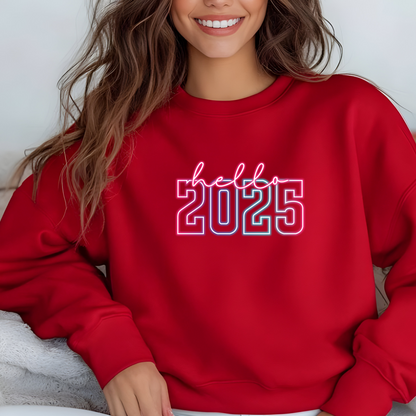 Hello 2025 Neon Sweatshirt - Trendy New Year Glow Crewneck